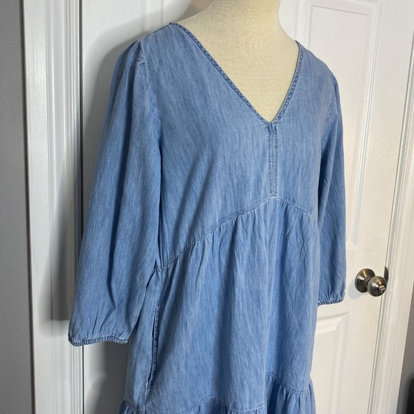 GAP 100% Organic Cotton Light Indigo Denim Tiered Dress with Washwell Pockets M - Picture 7 of 15